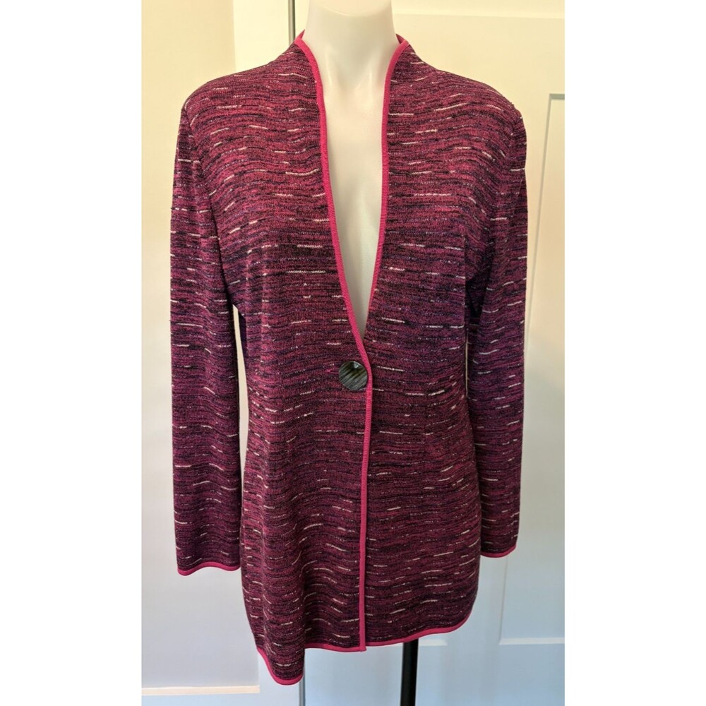Misook Womens Cardigan Sweater Long Sleeve Pink Black One Button Size S